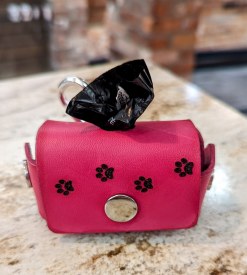 Hand crafted leather doggie doo doo bag case - Pink