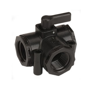 1/2in FPT Banjo 3-Way Micro Ball Valve, Side Load, Poly