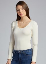C'est Moi CEBT1202 Bamboo Long Sleeve Scoop Neck Top O/S Ivory