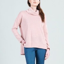 Clara Sunwoo T96W Waffle Knit Cowl Turtleneck Hi-Low Sweater Top M Blush
