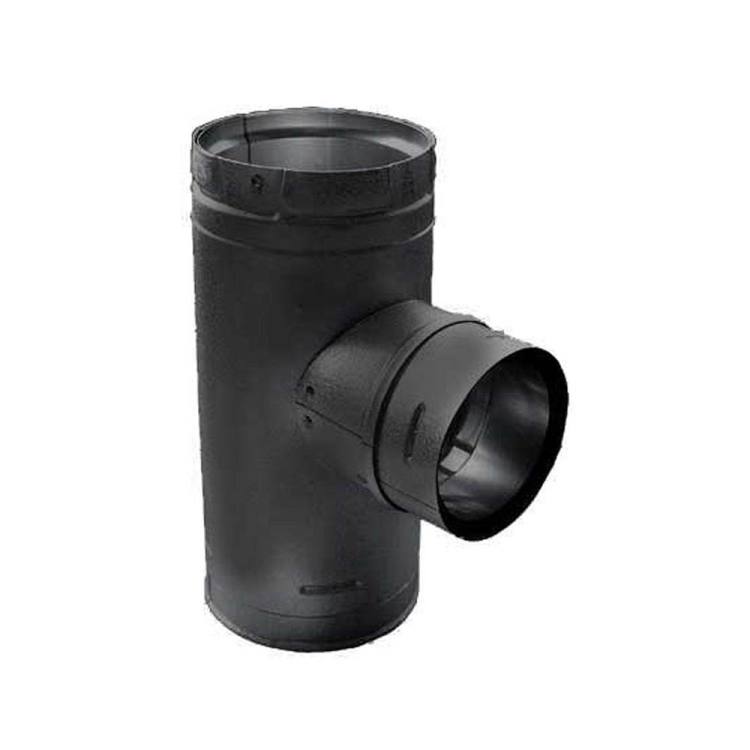 Stove Pipe PV Adapter Tee W/Clean-Out Cap, Black, 3"