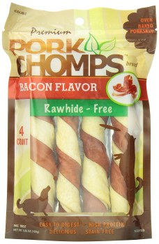 Premium Pork Chomps Bacon Flavor Twists Dog Treats Large twists 4 count