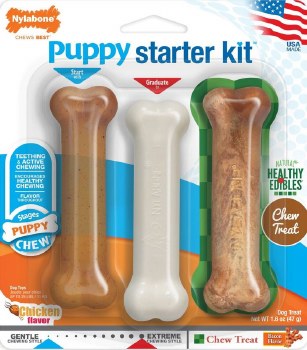 Nylabone Puppy Starter Kit, Chicken and Bacon Flavor, Dog Dental Health, 3 count