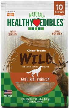 Nylabone Healthy Edibles Chew Treats for Dogs, Venison Flavor, Wolf, Dog Dental Health, 10 count
