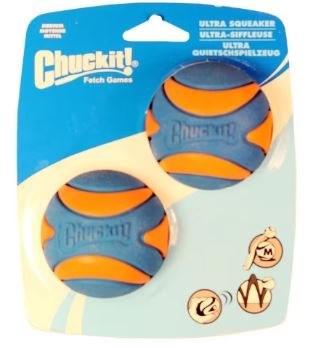 ChuckIt! Ultra Squeaker, Blue and Orange, Medium, 2 Pack