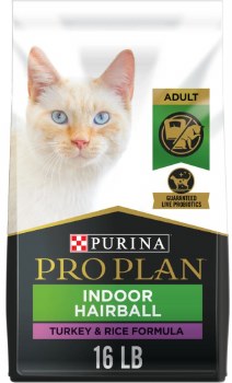 Purina Pro Plan Indoor Adult Hairball Control Formula Turkey and Rice Recipe Dry Cat Food 16lb