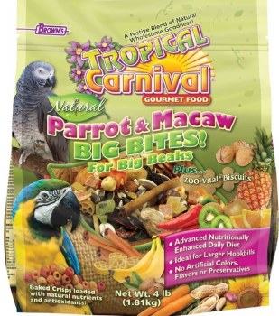 FMBrowns Tropical Carnival Big Bites for Parrots and Macaws Bird Food 4lb