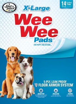 Four Paws Extra Large Wee Wee Pads for Large Dogs 28 inch x 34 inch, 14 count