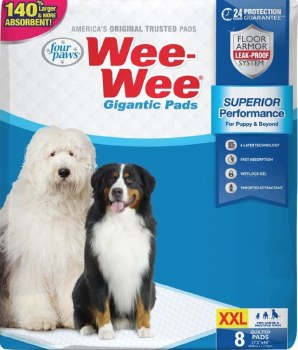 Four Paws Wee Wee Giganric Pads for Extra Large Dogs 27.5 inch x 55 inch, 8 count