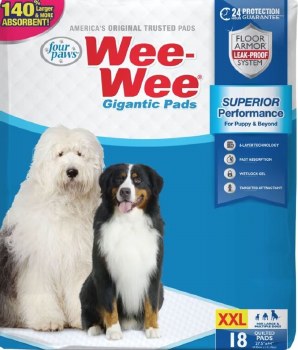 Four Paws Wee Wee Gigantic Pads for Extra Large Dogs 27.5 inch x 44 inch, 18 Count