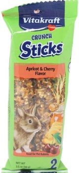 Sunseed Vitakraft Crunch Sticks Apricot and Cherry Rabbit, Small Animal Treat, 3.5oz, 2 Count