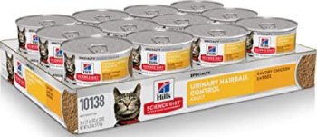 Hills Science Diet Urinary Tract Health and Hairball Control Formula with Roasted Chicken and Rice Canned Wet Cat Food case of 24, 2.9oz Cans