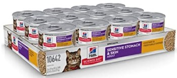 Hills Science Diet Sensitive Stomach and Skin Formula with Chicken and Vegetables Canned Wet Cat Food case of 24, 2.9oz Cans