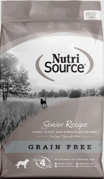 NutriSource Senior Turkey, Whitefish, and Menhaded Fish Grain Free, Dry Dog Food, 26lb