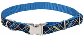 Coastal 1 inch x 18-26 inch Ribbon Collar Navy Blue Plaid