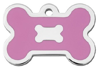 Dog Tag Bone Shape, Chrome Bone with Pink Background, Large