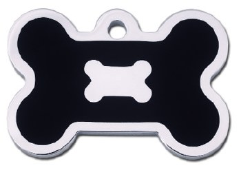 Dog Tag Bone Shape, Chrome Bone with Black Background, Large