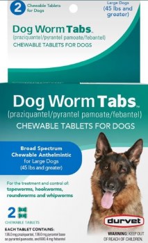 Durvet Dog Worm Tabs Large Dog 45lb 2 count