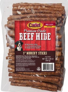Cadet Gourmet Munchy Rawhide Sticks, Beef, 5 inch, 100 Count