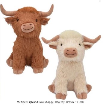 Multipet Highland Cow Shaggy, Dog Toy, Brown, 18 inch