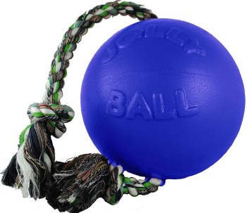 Jolly Pets Romp n Roll Ball with Rope Dog Toy, Blue, Small, 4.5 inch