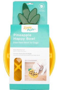 Zippy Paws Happy Bowl Slow Feeder Pinapple, Yellow, Dog Bowl, Medium