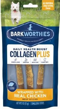 Barkworthies Collagen chews Daily Health Boost Beef and Chicken Stick. 6 inch 3 count