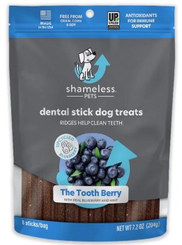 Shameless Pets The Tooth Berry Dental Sticks, Dental Stick, Blueberry and Mint, Dog Treats, 7.2oz