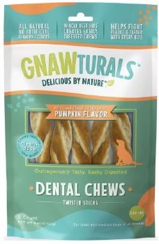 Gnawturals Dental Chews Twisted Stick, Pumpkin, Medium, 5 count