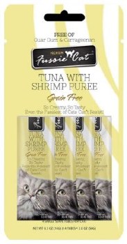 Fussie Cat Tuna Shrimp Puree, Cat Treats, case of 4, .05oz