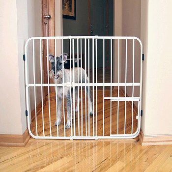 Carlson Tuffy Metal Expandable Pet Gate with Small Pet Door, White, 24 inch x 26-38 inch