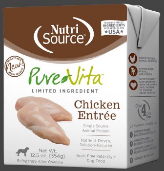 NutriSource Pure Vita Grain Free Chicken Entree Tetra Pack Dog, case of 12, 12.5oz