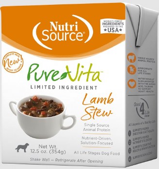 NutriSource Pure Vita Grain Free Lamb Stew Entree Tetra Pack Dog, case of 12, 12.5oz