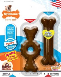 Nylabone Puppy Chew Ring and Bone Nylon Dog Chew Toys, Chicken Flavor, Petite, Dog Dental Health, 2 Count