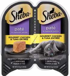 Sheba Perfect Portions Pate in Natural Juices Savory Chicken and Tuna Entree Grain Free, Wet Cat Food,  2.6oz