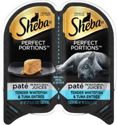 Sheba Perfect Portions Pate in Natural Juices Savory Whitefish and Tuna Entree Grain Free, Wet Cat Food, 2.6oz