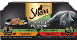 Sheba Perfect Portions Garden Medleys Variety Pack with Chicken, Beef, and Vegetables Entrees in Gravy Grain Free Wet Cat Food Case of 12, 2.6oz Twin Packs