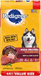 Pedigree Adult High Protein Formula Beef and Lamb Flavor Dry Dog Food 44 lbs Bonus Bag