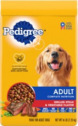 Pedigree Adult Complete Nutrition Grilled Steak and Vegetable Flavor, Dry Dog Food, 16lb Bonus Bag