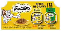 Temptations Bites in Gravy, Chicken and Seafood Medley, Wet Cat Food, 12 Count, Variety Pack, 3.5oz Tray