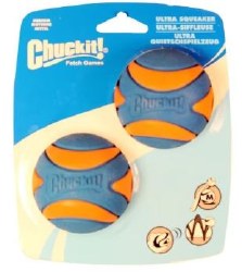 ChuckIt! Ultra Squeaker, Blue and Orange, Medium, 2 Pack