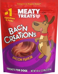 Meaty Treats Bac'n Creations Bacon, Dog Treats, 40oz