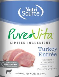 NutriSource Pure Vita Grain Free Turkey Entree Tetra Pack, Wet Dog Food, Case of 12, 12.5oz