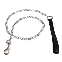 Fine Chain Dog Leash With Nylon Handle 3.0mm 4 Foot Black