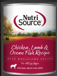 NutriSource All Life Stages Formula Chicken, Lamb and Ocean Fish Recipe Canned, Wet Dog Food, Case of 12, 13oz