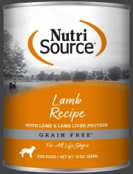 NutriSource All Life Stages Formula Grain Free Real Lamb Select Canned, Wet Dog Food, Case of 12, 13oz