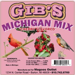 Gibs Michigan Mix Cherry Flavored, Wild Bird Seed, 33lb