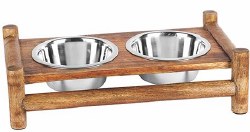 Advance Pet Bamboo Double Diner Stainless Steel Dish 1pt
