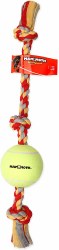 Mammoth Flossy Chews 3 Knot Rope Chew with Tennis Ball for Dogs, Multicolor, 36 inch