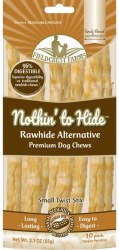 Nothin' To Hide Rawhide Alternative Twist Stix, Dog Bone, Peanut Butter, Small, 10 Pack